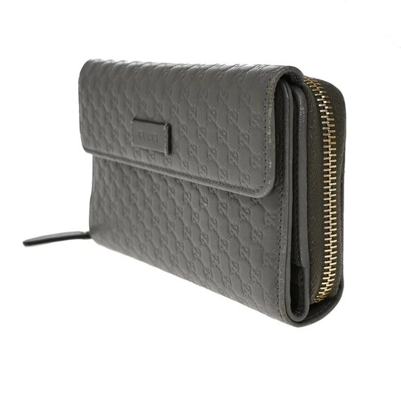 GUCCI Micro Guccissima GG Pattern Long Zipper Wallet Leather Gray Gold 69EF697 - Picture 2 of 12